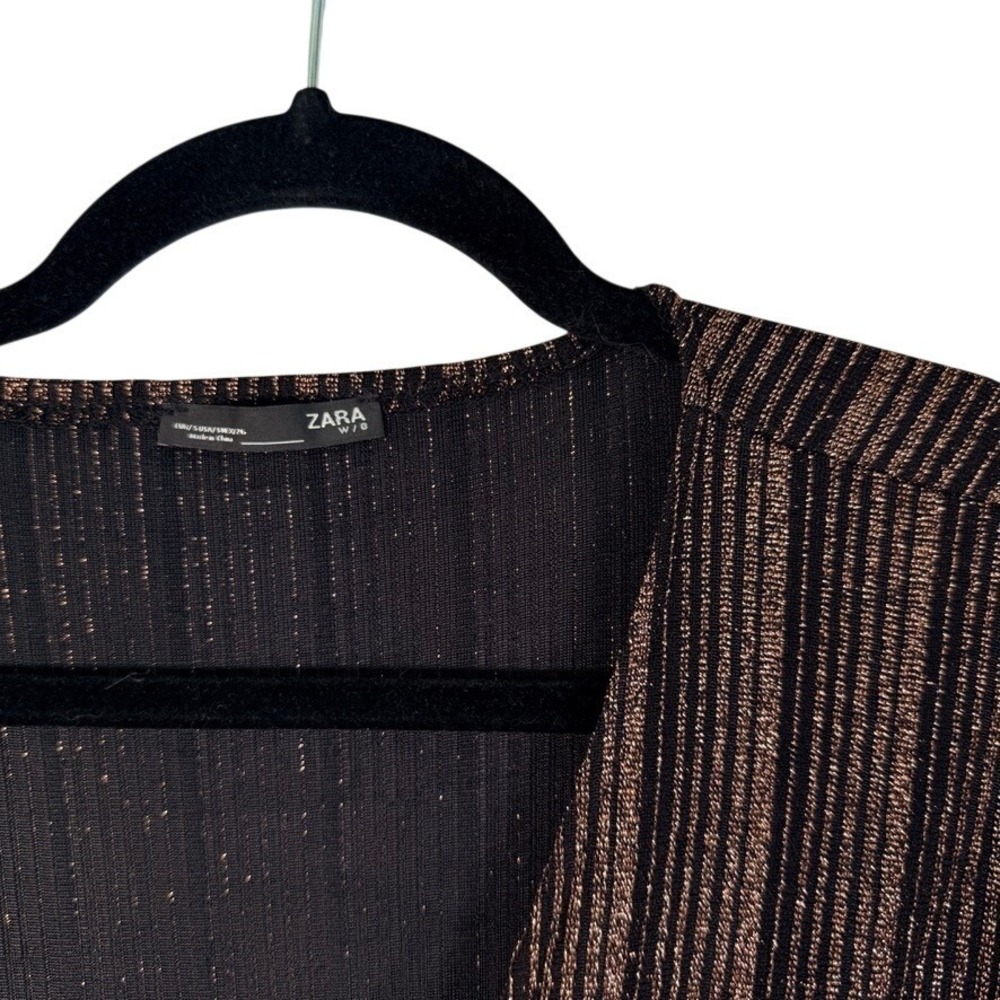 Zara Bronze Metallic Striped Kimono Wrap Dress V-Neck High-Low Small S - Picture 7 of 9